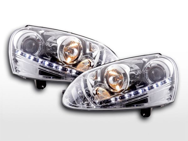 Scheinwerfer Set Daylight LED TFL-Optik VW Golf 5 Typ 1K  03-08 chrom für Rechtslenker