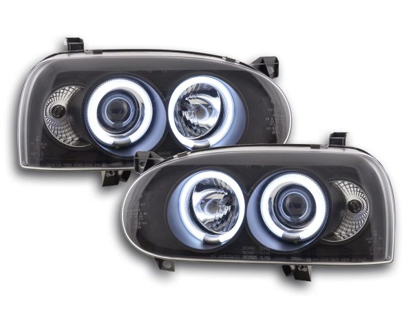 Scheinwerfer Set Angel Eyes CCFL VW Golf 3  92-98 schwarz