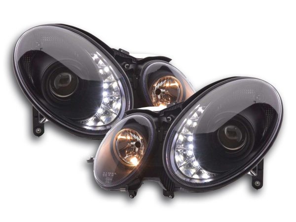 Scheinwerfer Set Daylight LED TFL-Optik Mercedes E-Klasse 211  02-06 schwarz