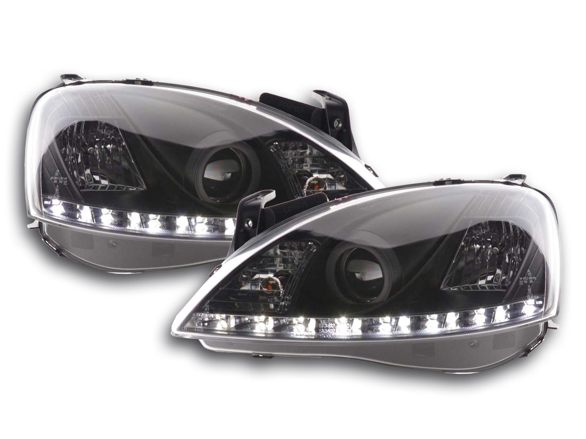 Scheinwerfer Set Daylight LED TFL-Optik Opel Corsa C  01-06 schwarz