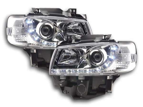 Scheinwerfer Set Daylight LED TFL-Optik VW Bus Typ T4  96-03 chrom für Rechtslenker