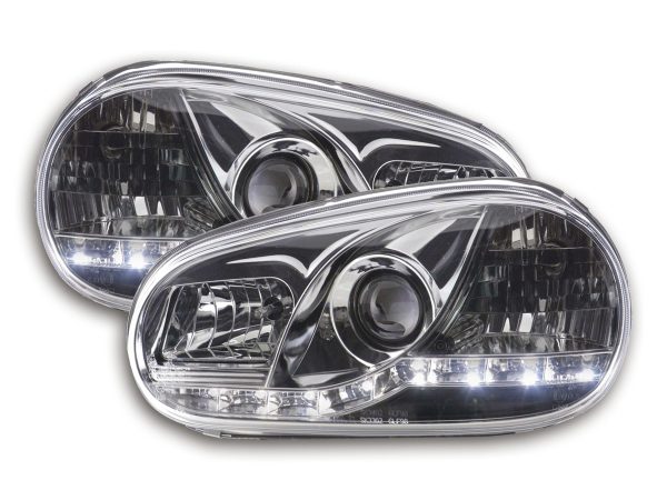 Scheinwerfer Set Daylight LED TFL-Optik VW Golf 4 Typ 1J  98-03 chrom
