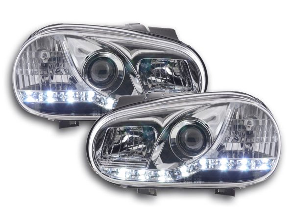Scheinwerfer Set Daylight LED TFL-Optik VW Golf 4 Typ 1J  98-03 chrom für Rechtslenker