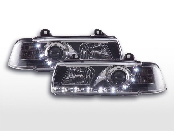 Scheinwerfer Set Daylight LED TFL-Optik BMW 3er Coupe, Cabrio Typ E36  92-98 chrom