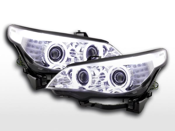 Scheinwerfer Set Xenon Angel Eyes CCFL BMW 5er E60/E61  03-04 chrom für Rechtslenker